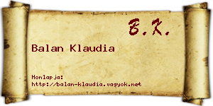 Balan Klaudia névjegykártya